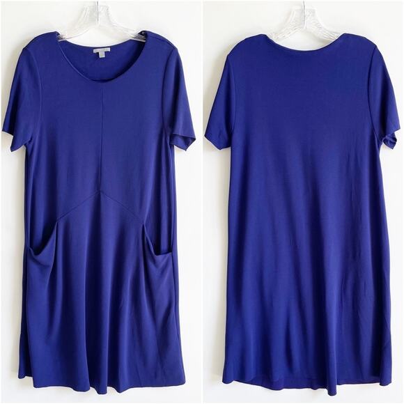 COS Cobalt Blue A-Line Shift Raw Edge Thin Knit Short Sleeve Dress - Picture 1 of 6
